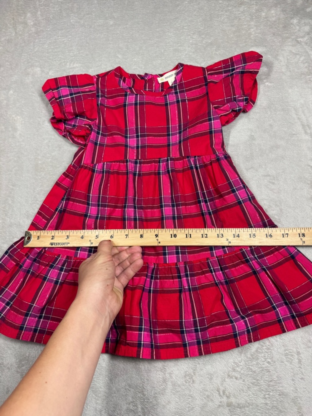 Tucker + Tate Red Pink Silver Plaid Ruffle Holiday Dress Girls Size 2 - Picture 8 of 15